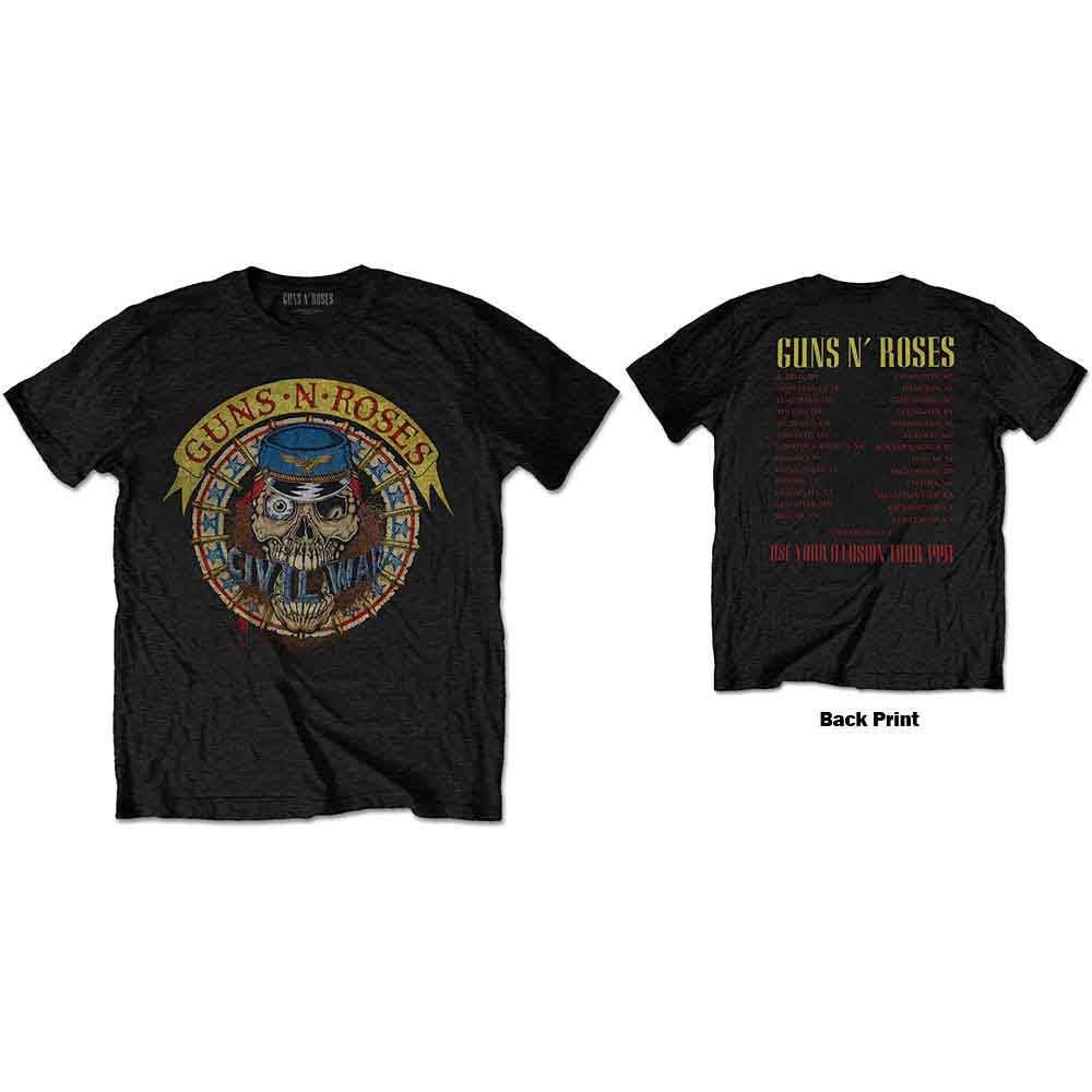 Guns N' Roses Unisex T-Shirt: Skull Circle (Black) (Back Print)