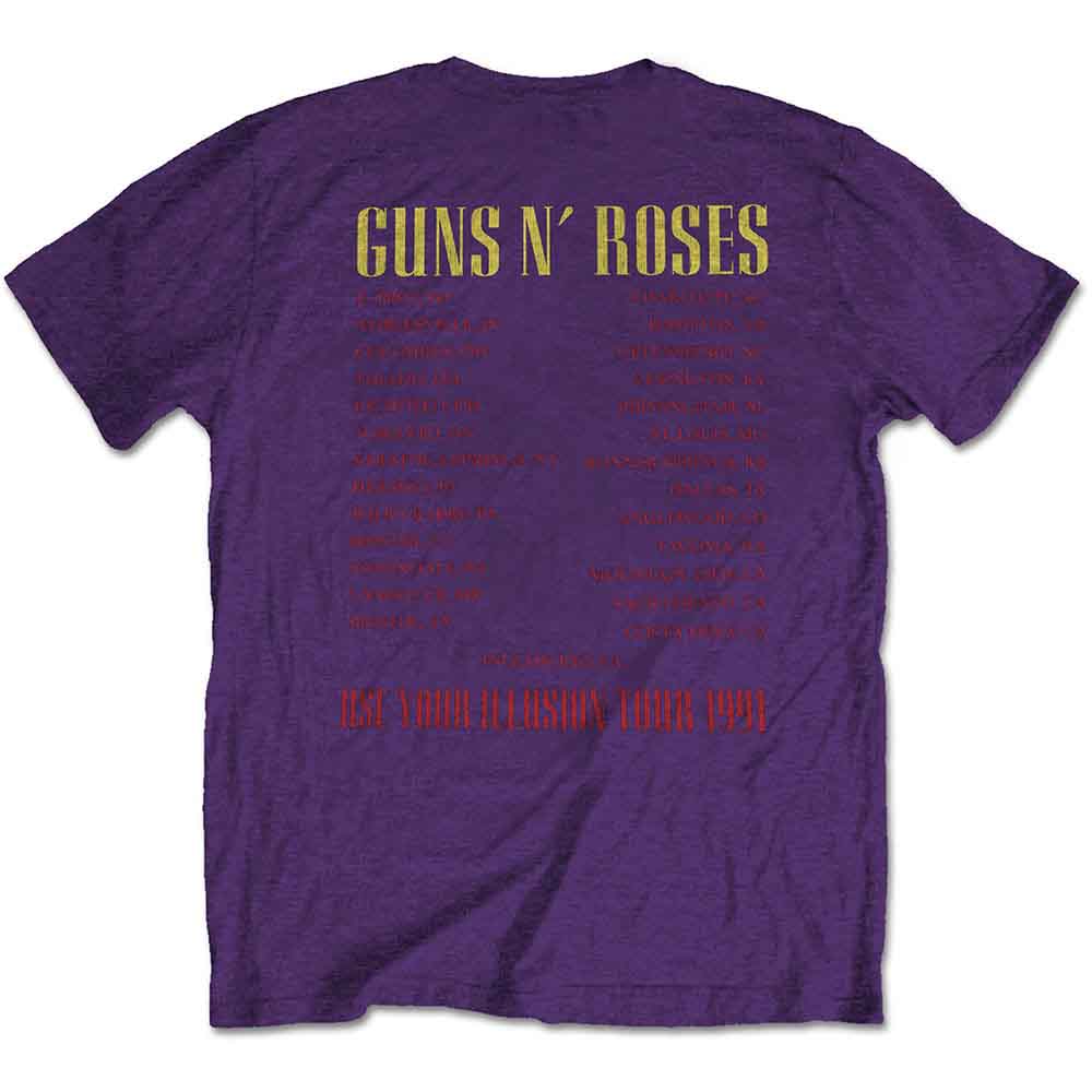 Guns N' Roses Unisex T-Shirt: Skull Circle (Purple) (Back Print)