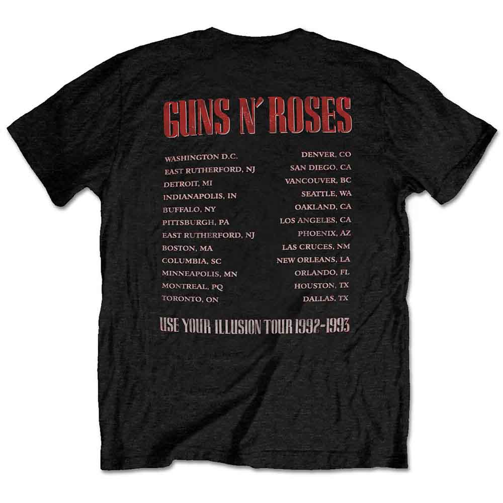 Guns N' Roses Unisex T-Shirt: Illusion Tour (Black) (Back Print)
