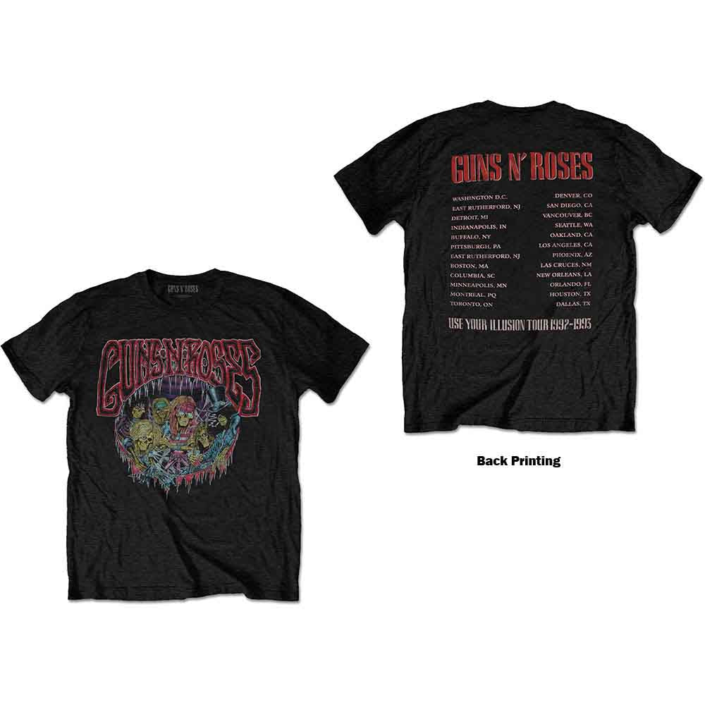 Guns N' Roses Unisex T-Shirt: Illusion Tour (Black) (Back Print)