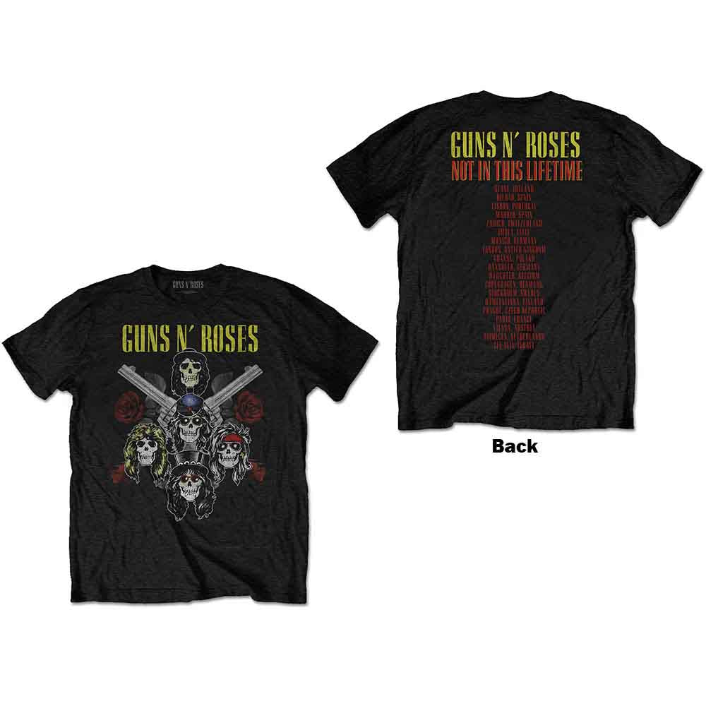 Guns N' Roses Unisex T-Shirt: Pistols & Roses (Black) (Back Print)