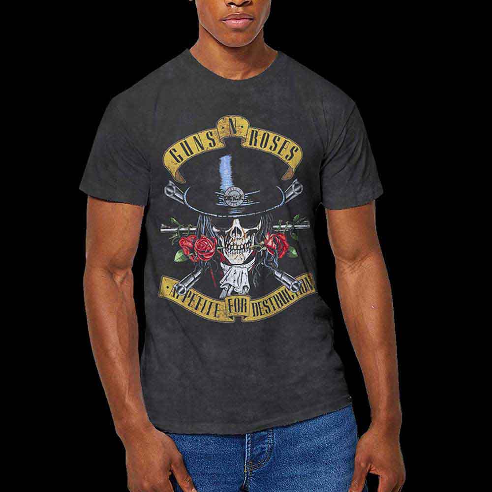 Guns N' Roses Unisex T-Shirt: Appetite Washed (Dip-Dye On Black) (Wash Collection)