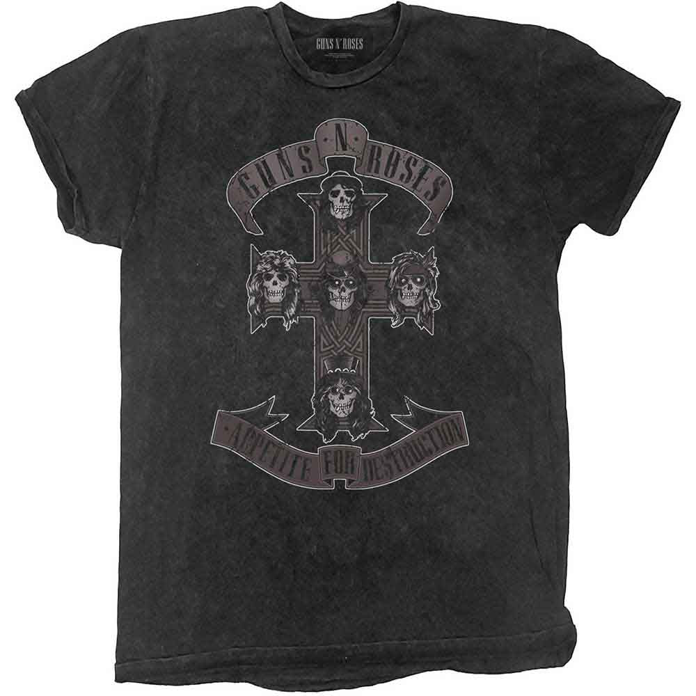 Guns N' Roses Unisex T-Shirt: Monochrome Cross (Dip-Dye On Black) (Wash Collection)