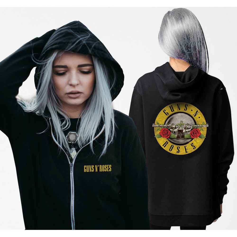 Guns N' Roses Ladies Zipped Hoodie: Classic Logo (Black) (Back Print)