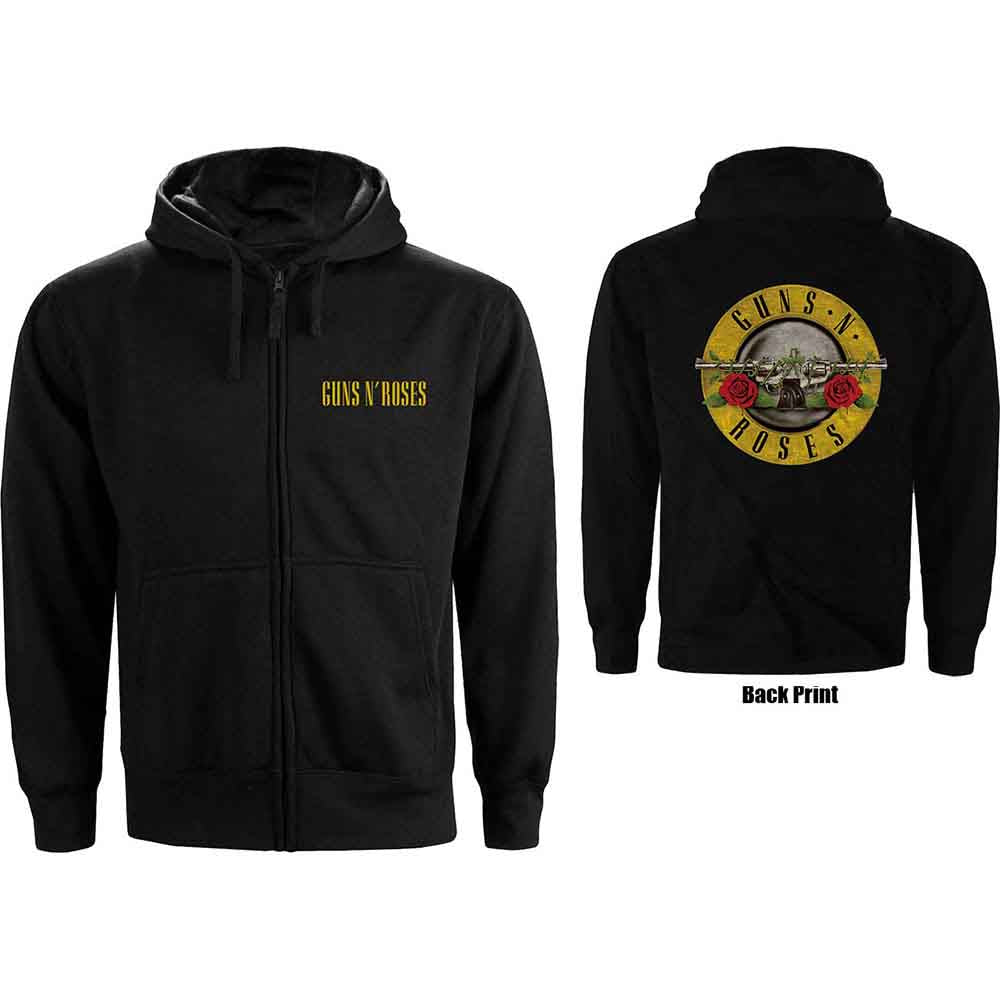 Guns N' Roses Ladies Zipped Hoodie: Classic Logo (Black) (Back Print)