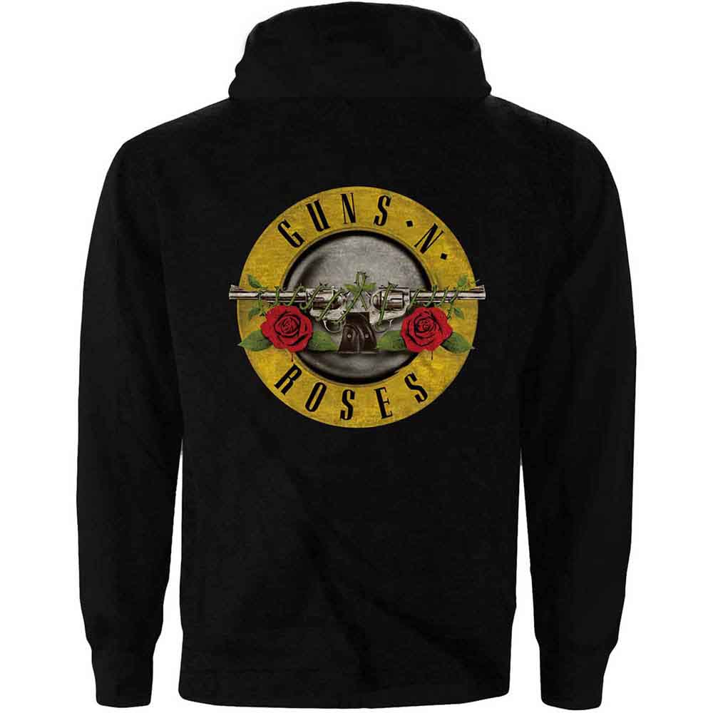 Guns N' Roses Unisex Zipped Hoodie: Classic Logo (Black) (Back Print)
