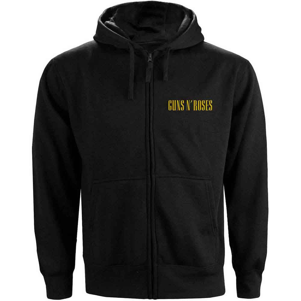 Guns N' Roses Unisex Zipped Hoodie: Classic Logo (Black) (Back Print)