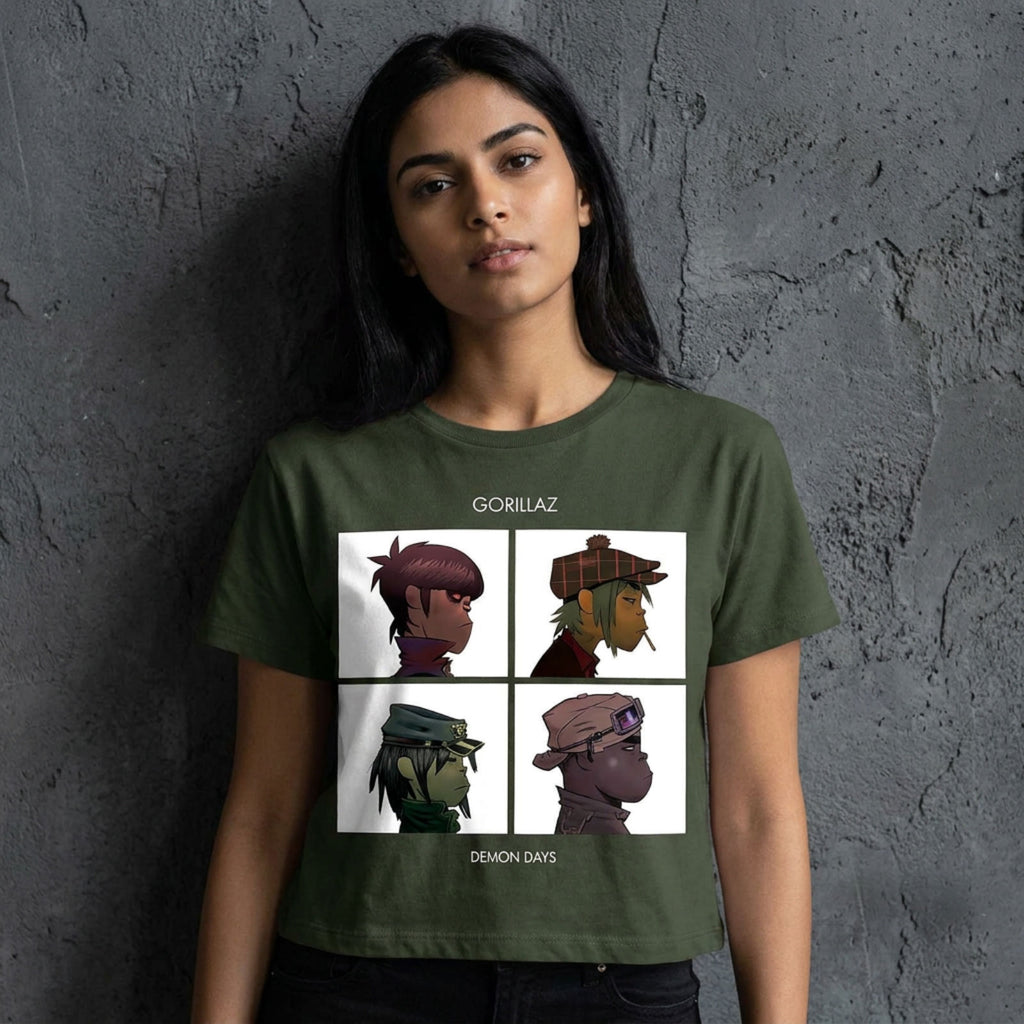 Gorillaz Ladies Crop Top: Demon Days (Green)