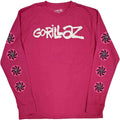 Gorillaz Unisex Long Sleeve T-Shirt: Repeat Pazuzu (Pink) (Sleeve Print)