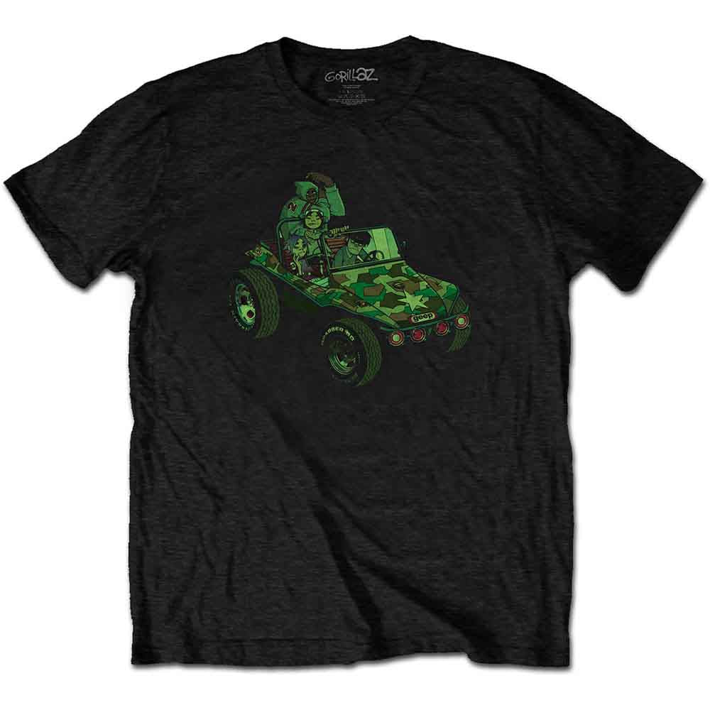 Gorillaz Unisex T-Shirt: Group Green Geep (Black) (Back Print)