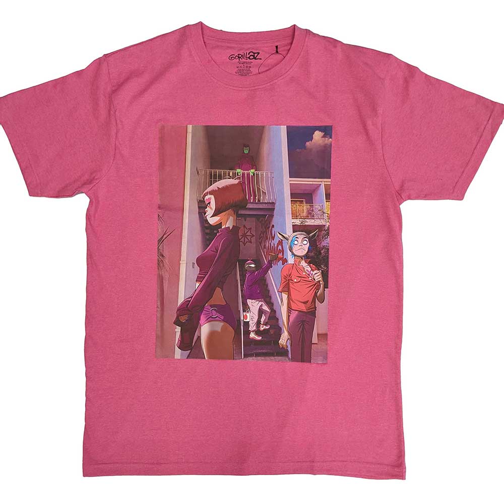 Gorillaz Unisex T-Shirt: The Static Channel (Pink) (Back Print)