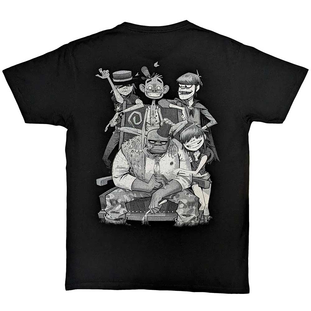 Gorillaz Unisex T-Shirt: Pocket Spray - George Group (Black) (Back Print)