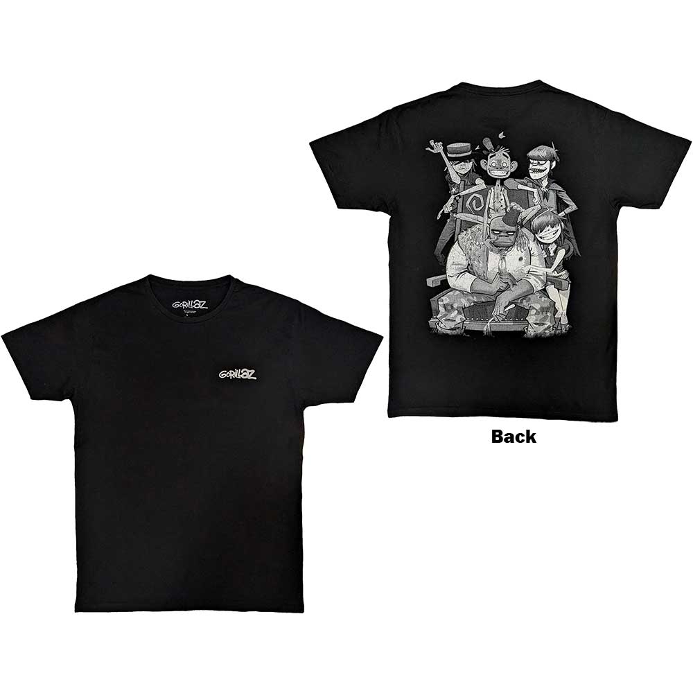 Gorillaz Unisex T-Shirt: Pocket Spray - George Group (Black) (Back Print)