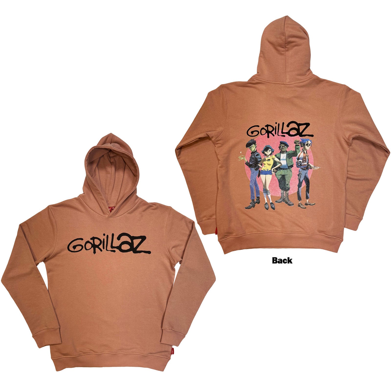 Gorillaz Unisex Unplugged Pullover Hoodie: Group Circle Rise (Pink) (Back Print)