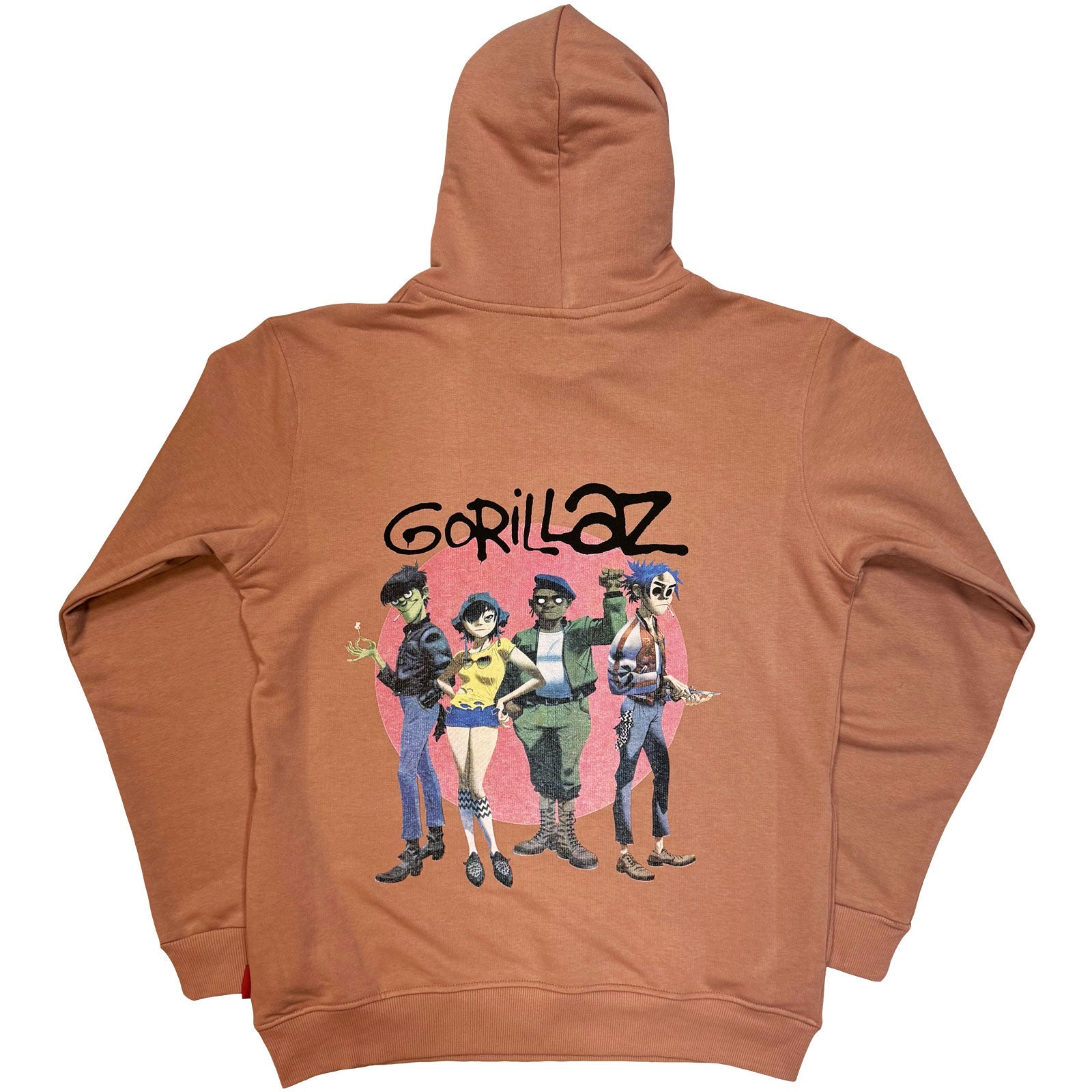 Gorillaz Unisex Unplugged Pullover Hoodie: Group Circle Rise (Pink) (Back Print)