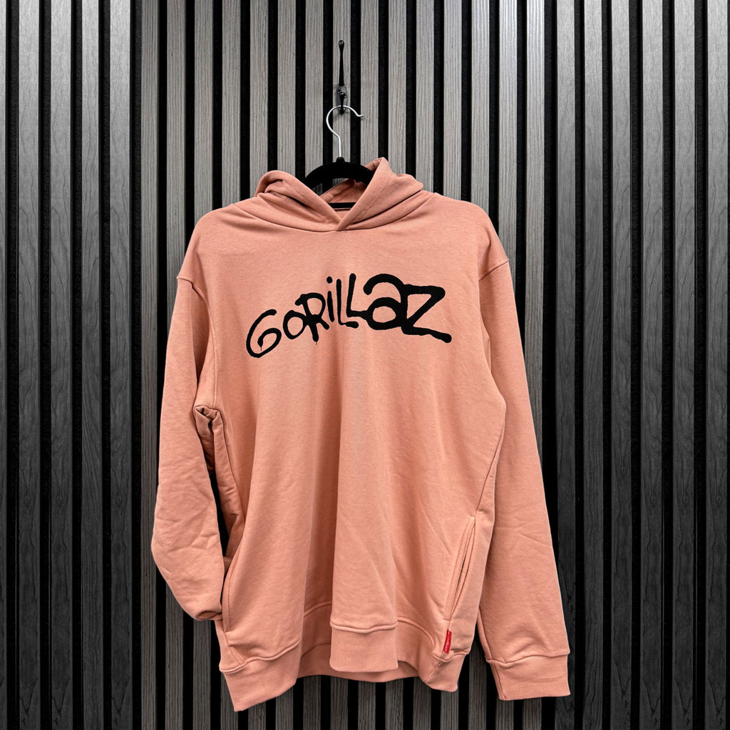 Gorillaz Unisex Unplugged Pullover Hoodie: Group Circle Rise (Pink) (Back Print)