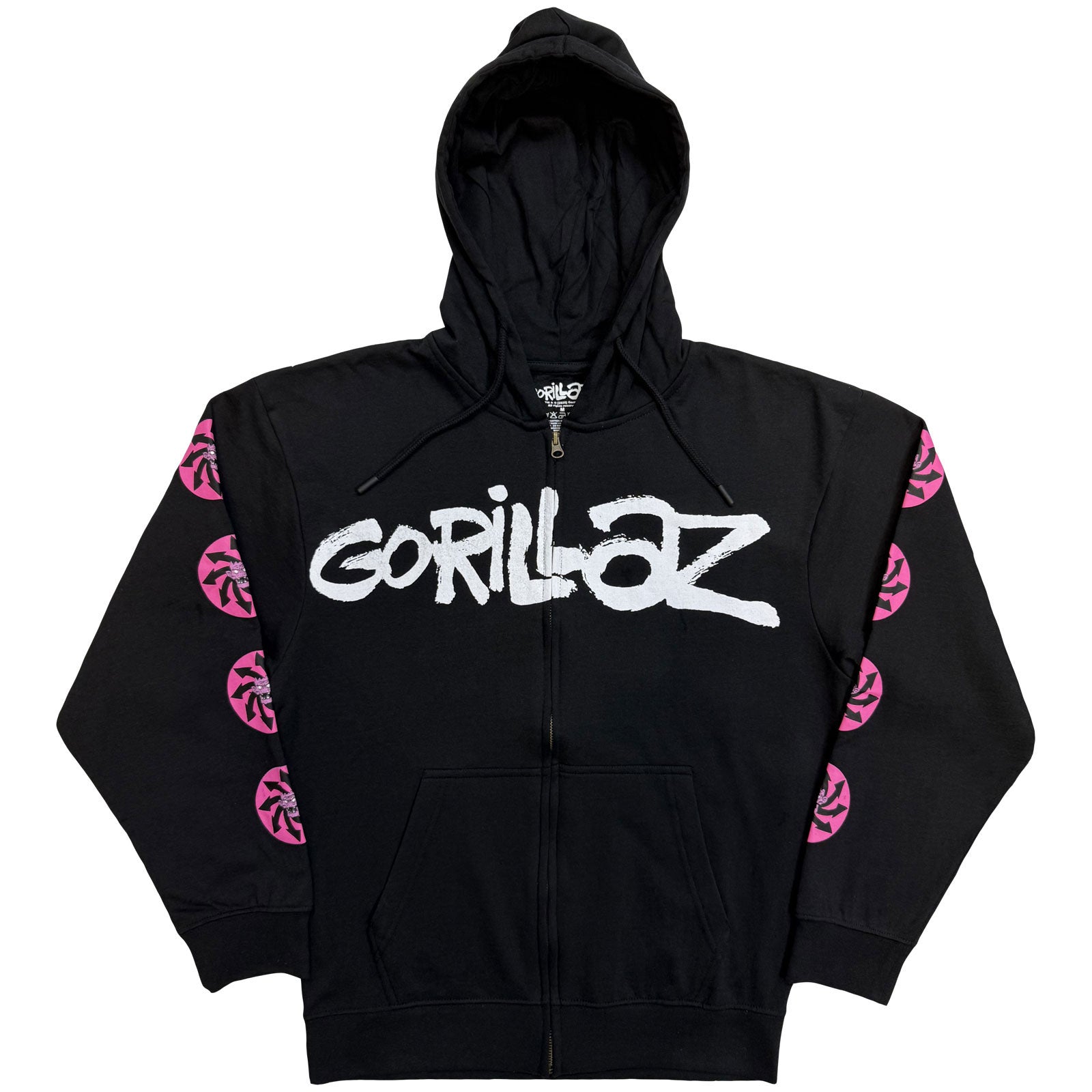 Gorillaz Unisex Zipped Hoodie: Repeat Pazuzu (Sleeve Print) (Charcoal Grey)