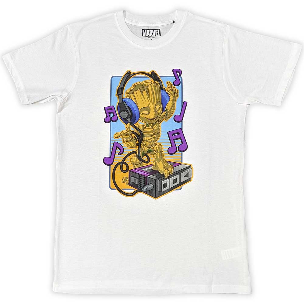 Marvel Comics Unisex T-Shirt: Guardians of the Galaxy Groot Dancing (White)