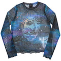 Grateful Dead Ladies Long Sleeve Mesh Crop Top: Stealy Glitter Ball (Blue)