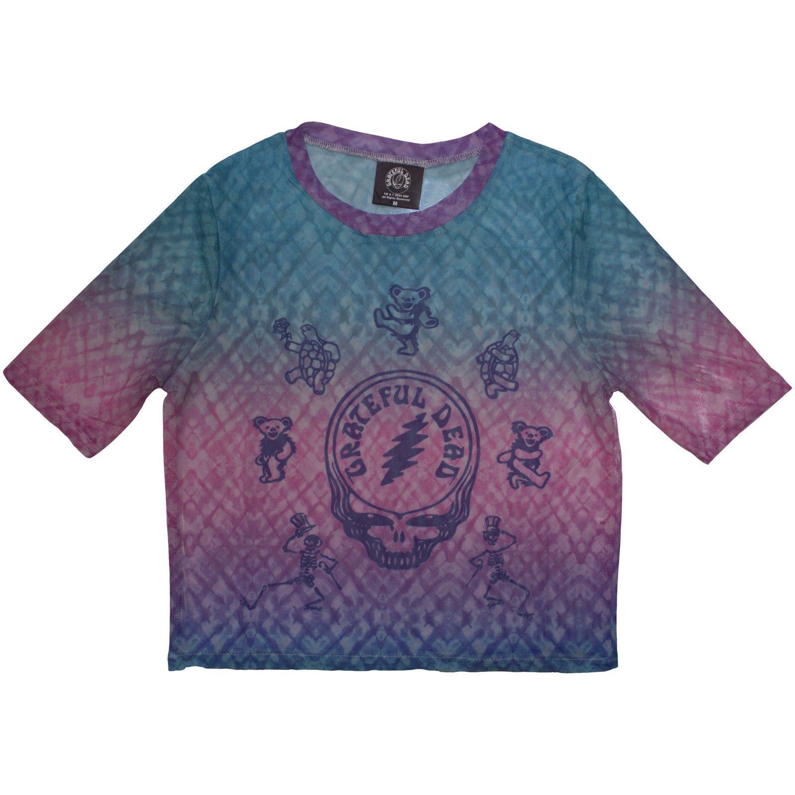 Grateful Dead Ladies Mesh Crop Top: Dead Egyptian Gradient (Blue)