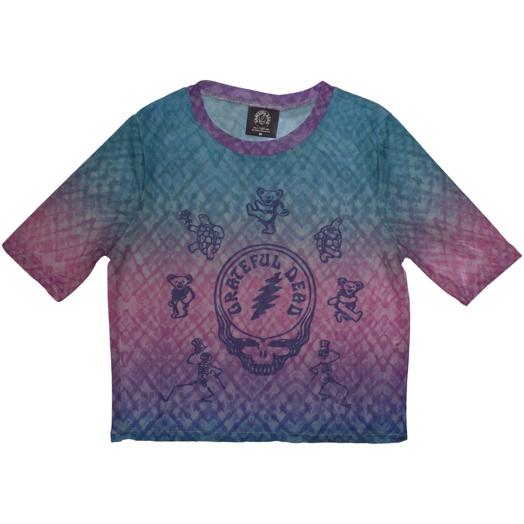 Grateful Dead Ladies Mesh Crop Top: Dead Egyptian Gradient (Blue)