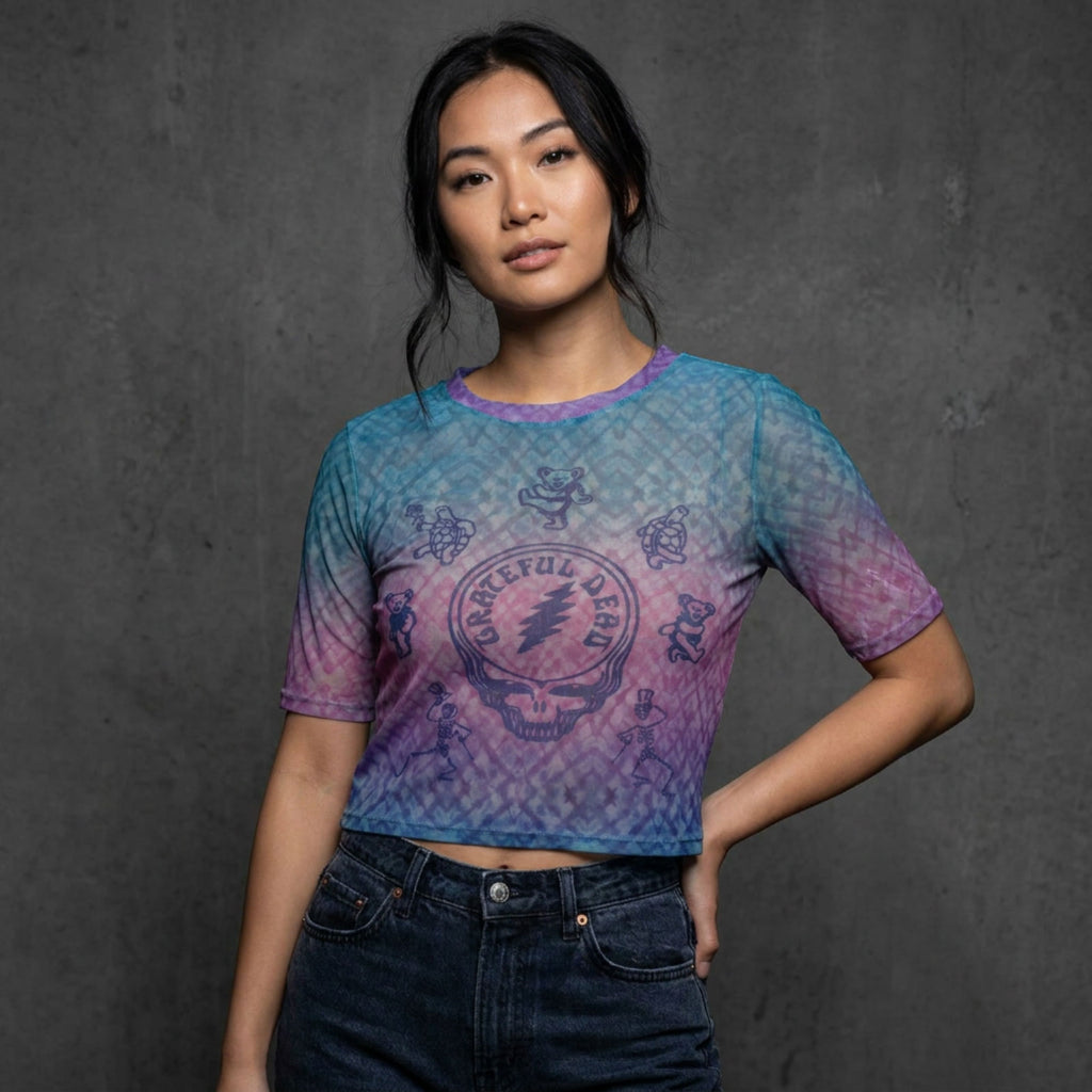 Grateful Dead Ladies Mesh Crop Top: Dead Egyptian Gradient (Blue)