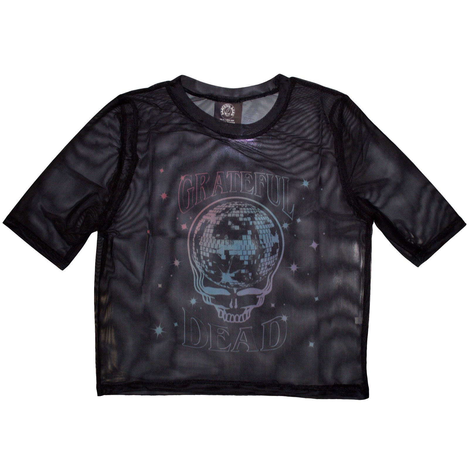 Grateful Dead Ladies Mesh Crop Top: Stealy Glitter Ball (Black)