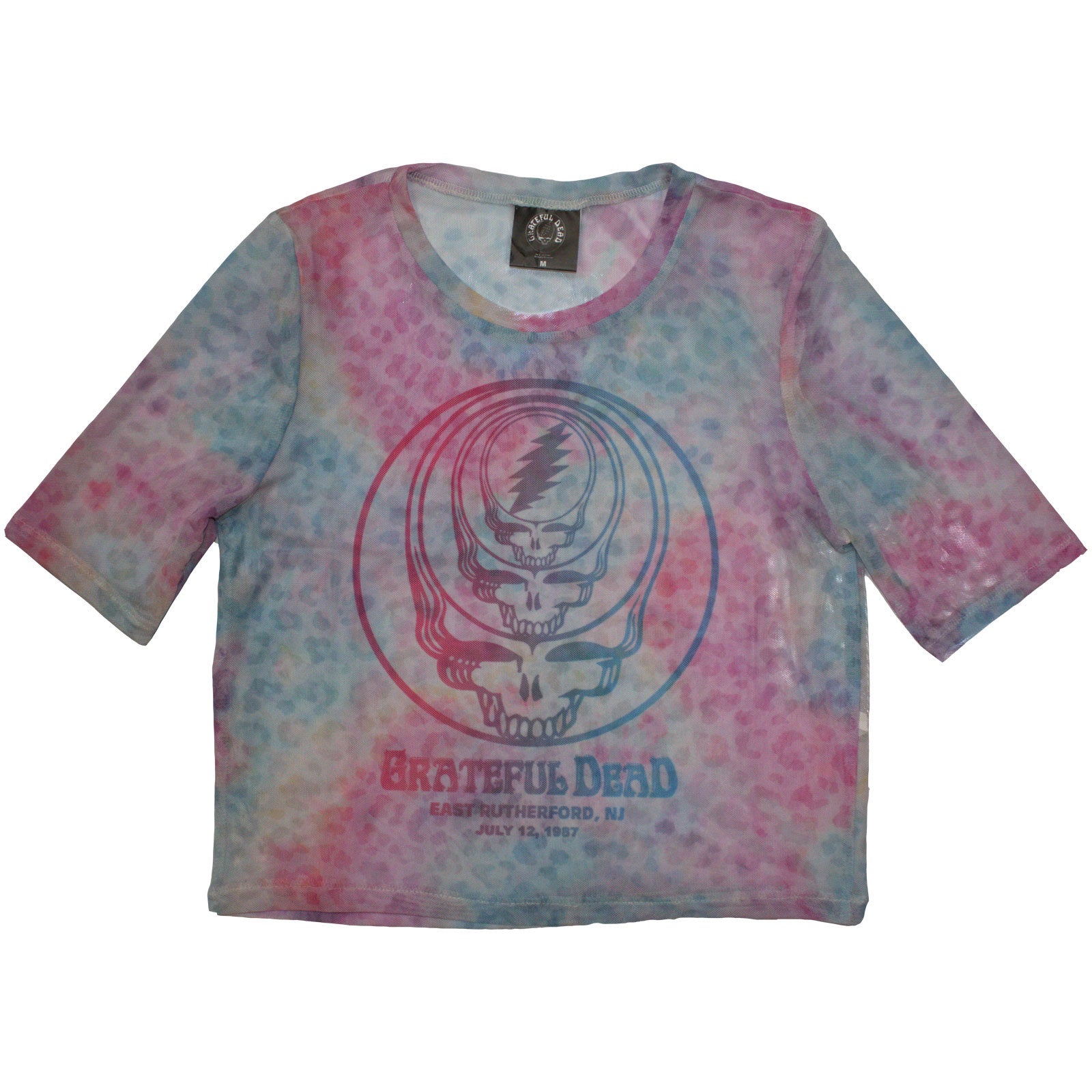 Grateful Dead Ladies Mesh Crop Top: Concentric Skulls (Light Blue)