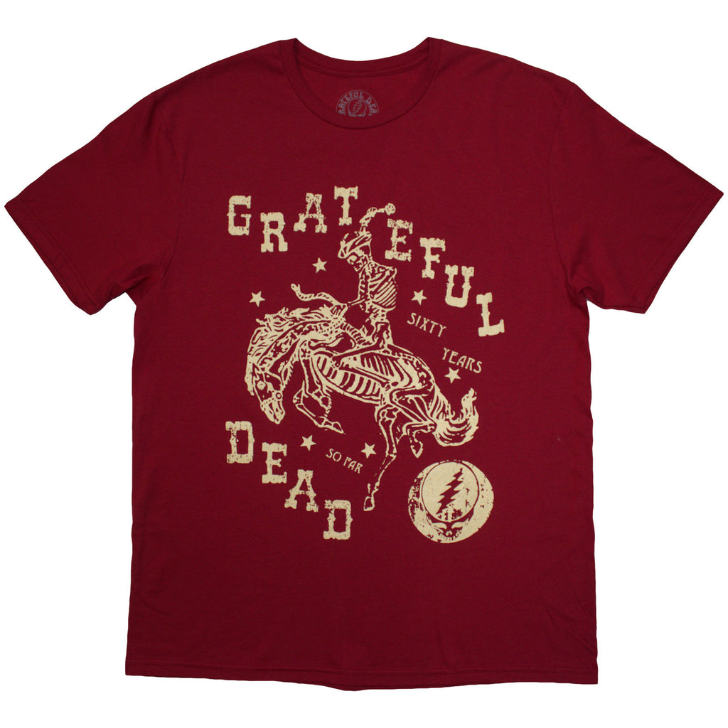 Grateful Dead Unisex T-Shirt: Skeleton Horse (Red) (Back Print)