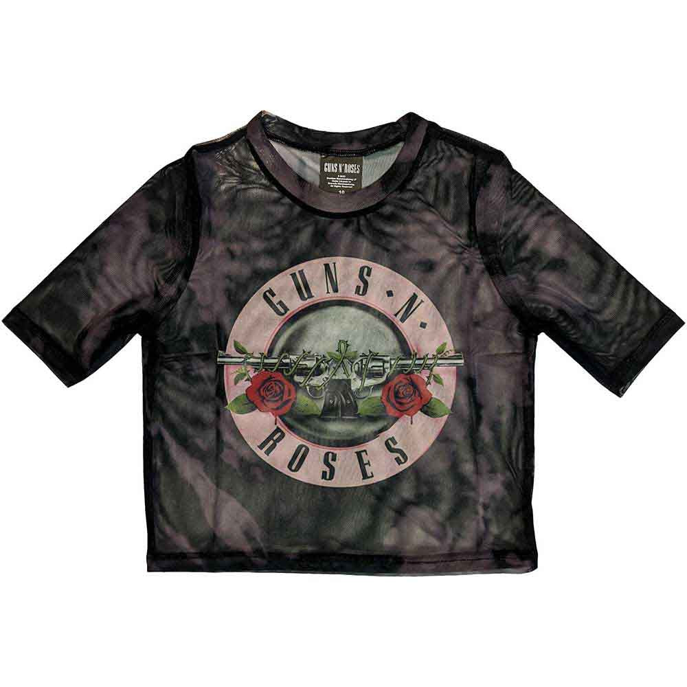 Guns N' Roses: Pink Tint Bullet Logo Ladies Mesh Crop Top (Black)