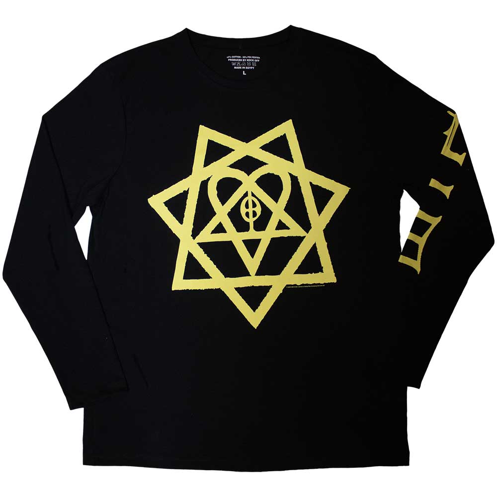 HIM Unisex Long Sleeve T-Shirt: Heartagram Honeycomb (Black) (Sleeve Print)