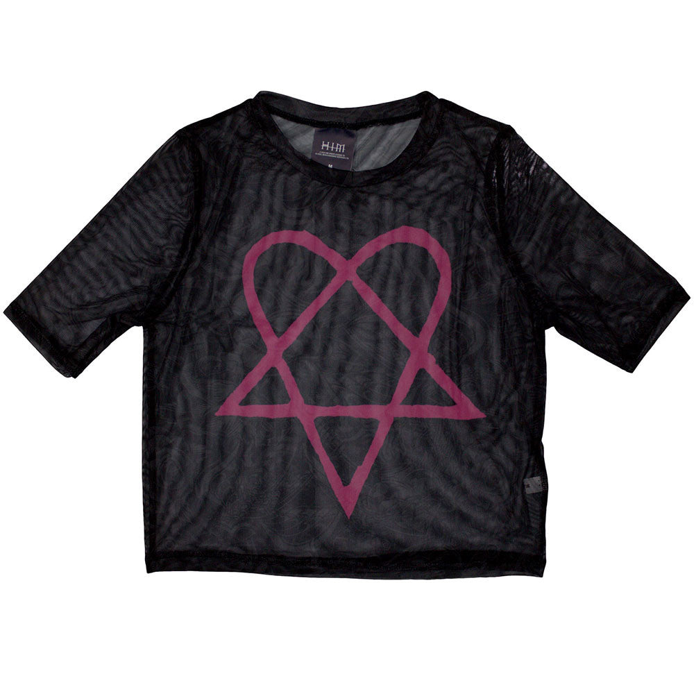 HIM Ladies: Pink Heartagram Mesh Crop Top (Black)