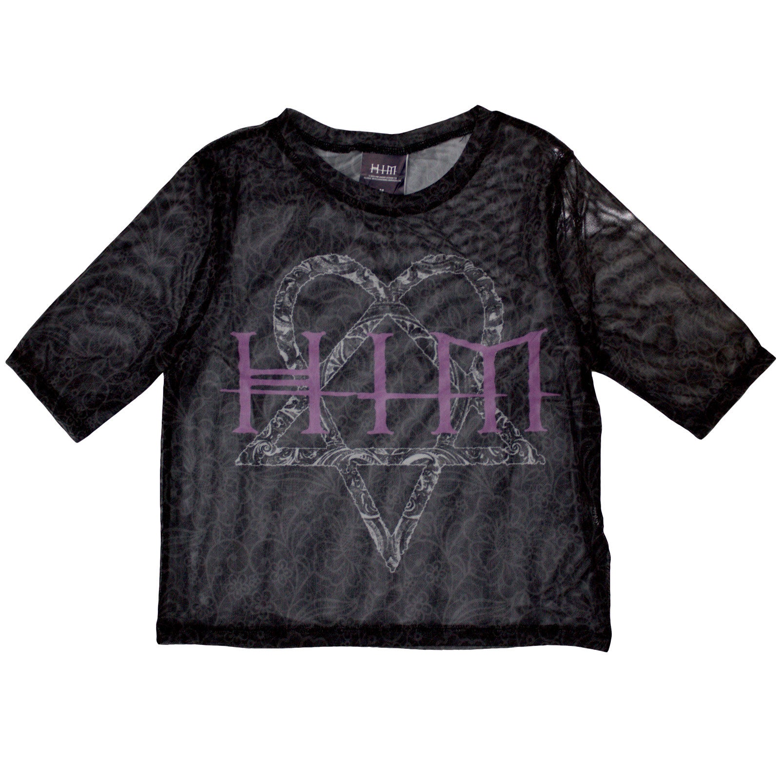 HIM Ladies Mesh Crop Top: Heartagram & Logo (Black)