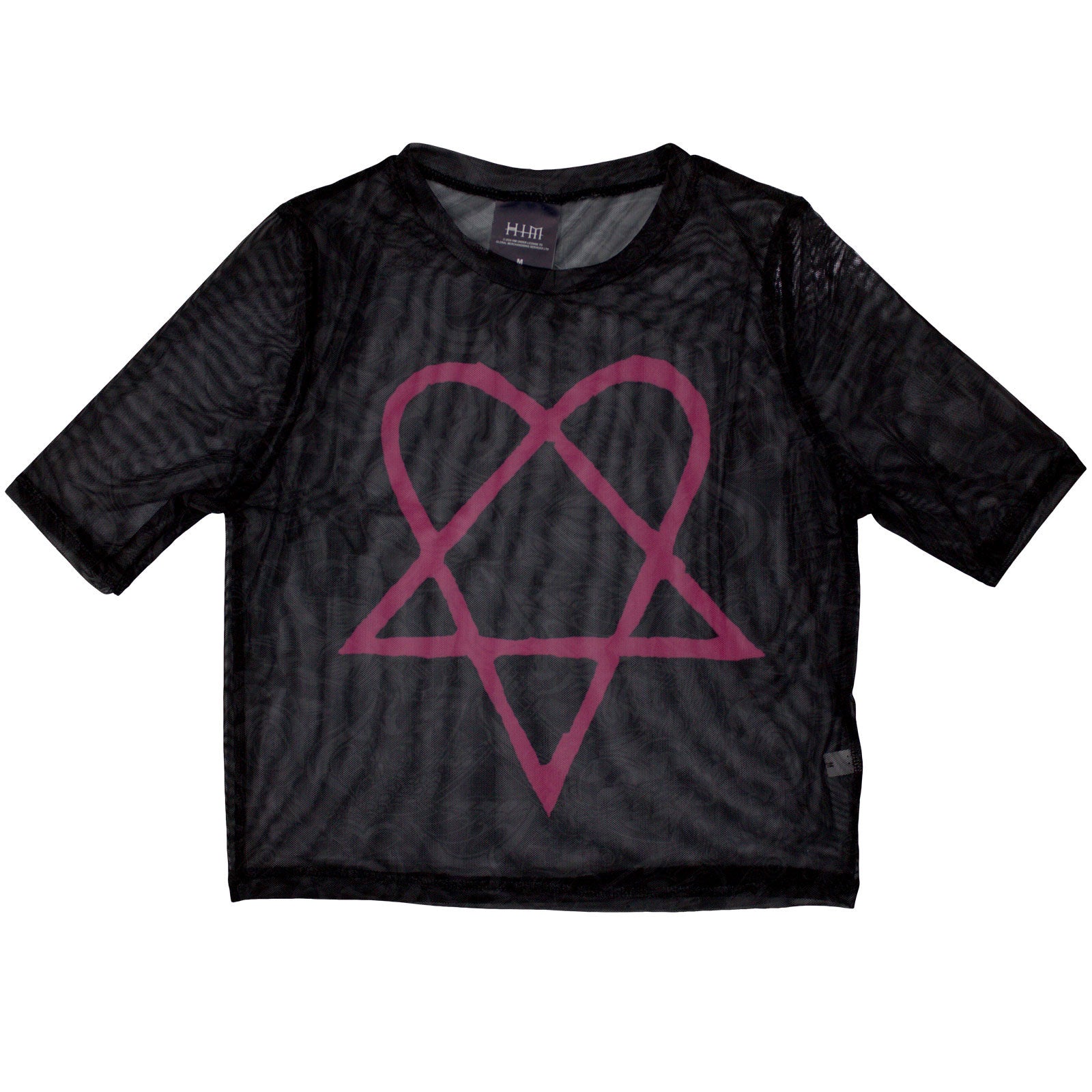 HIM Ladies Mesh Crop Top: Pink Heartagram (Black)