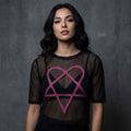 HIM Ladies: Pink Heartagram Mesh Crop Top (Black)