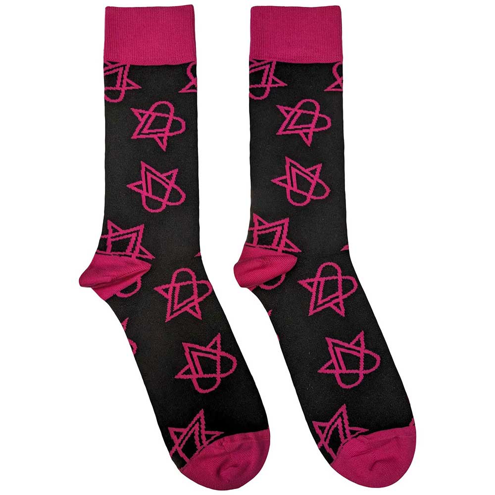HIM Unisex Ankle Socks: Mini Pink Heartagrams (Black) (UK Size 7 - 11)