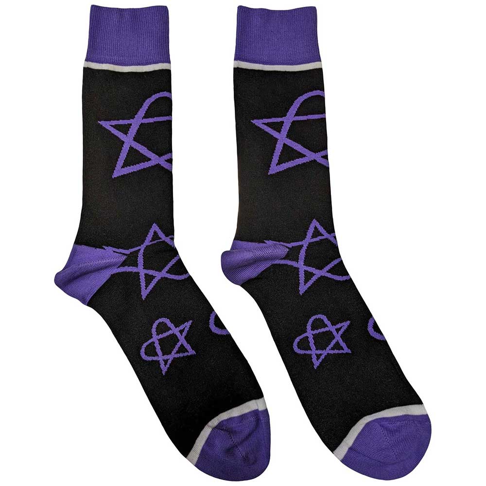 HIM Unisex Ankle Socks: Purple Heartagrams (Black) (UK Size 7 - 11)