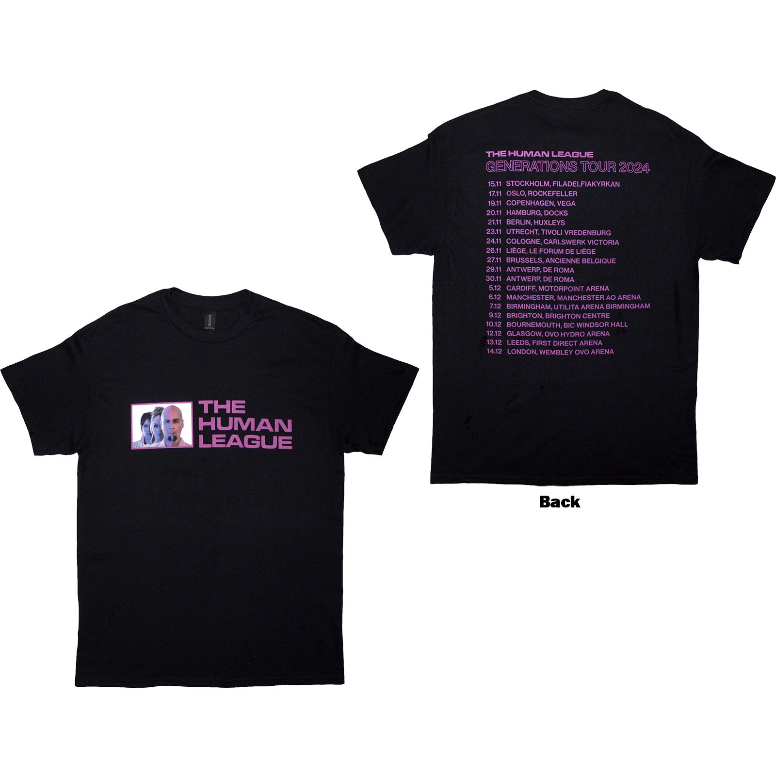 The Human League Unisex T-Shirt: Generations Tour '24 Photo (Black) (Back Print & Ex-Tour)