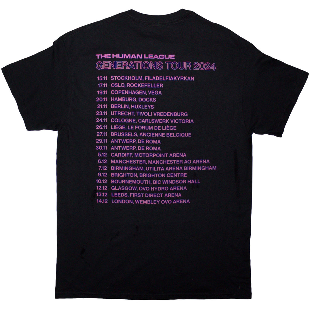 The Human League Unisex T-Shirt: Generations Tour '24 Photo (Black) (Back Print & Ex-Tour)