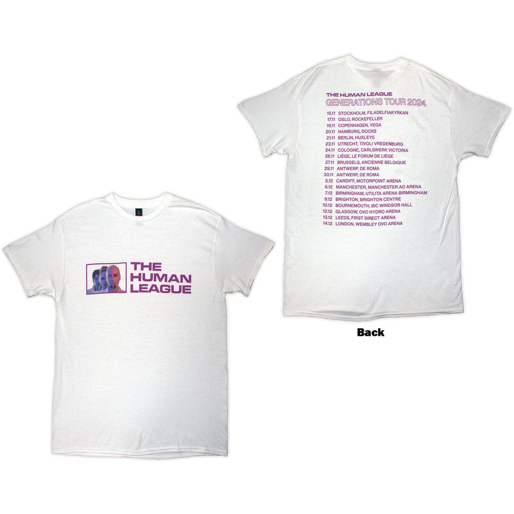 The Human League Unisex T-Shirt: Generations Tour '24 Photo (White) (Back Print & Ex-Tour)