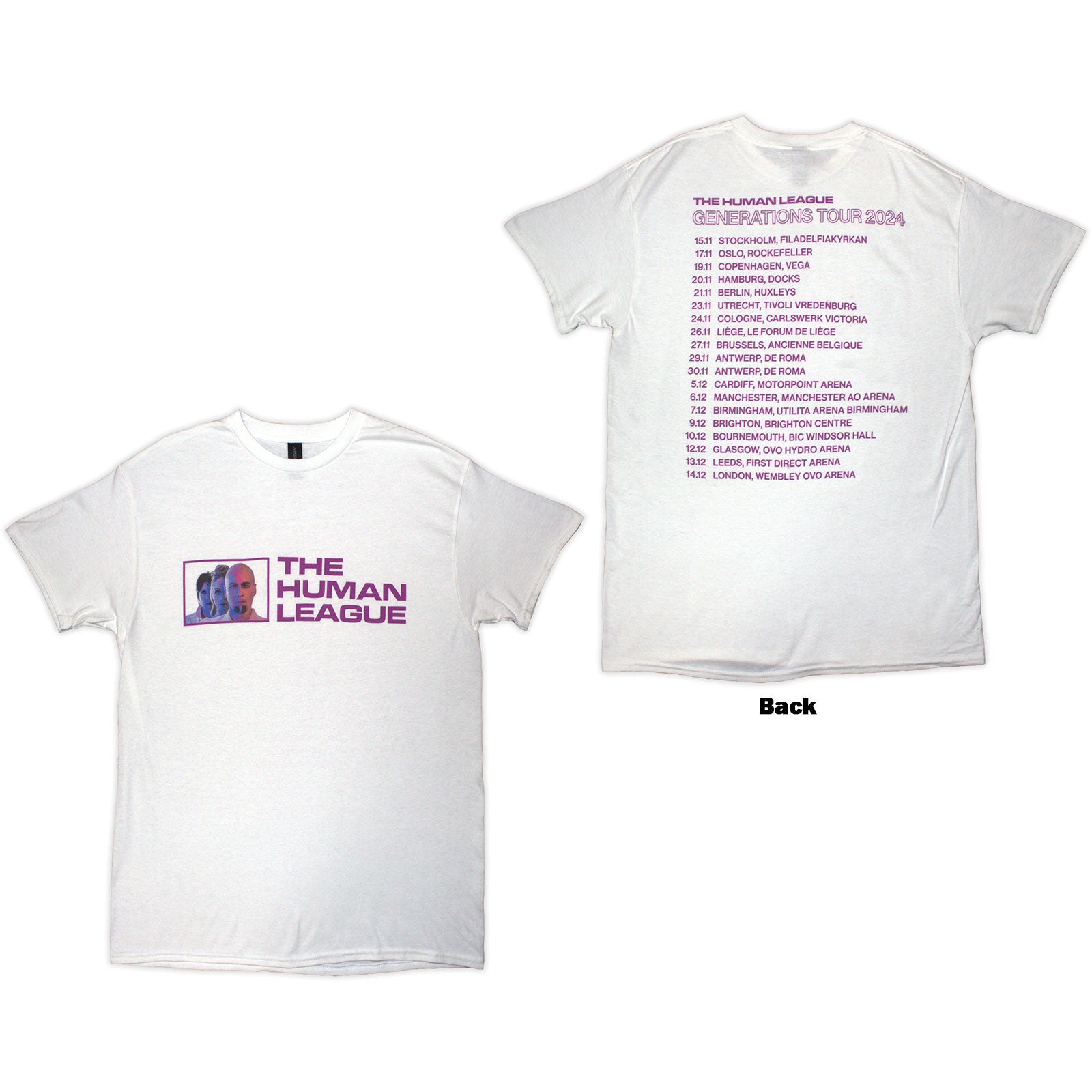 The Human League Unisex T-Shirt: Generations Tour '24 Photo (White) (Back Print & Ex-Tour)