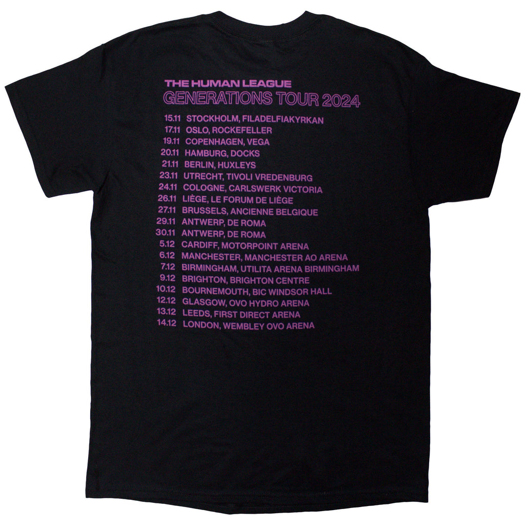 The Human League Unisex T-Shirt: Generations Tour '24 Text (Black) (Back Print & Ex-Tour)