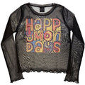 Happy Mondays Ladies Long Sleeve Mesh Crop Top: Greatest Hits (Black)