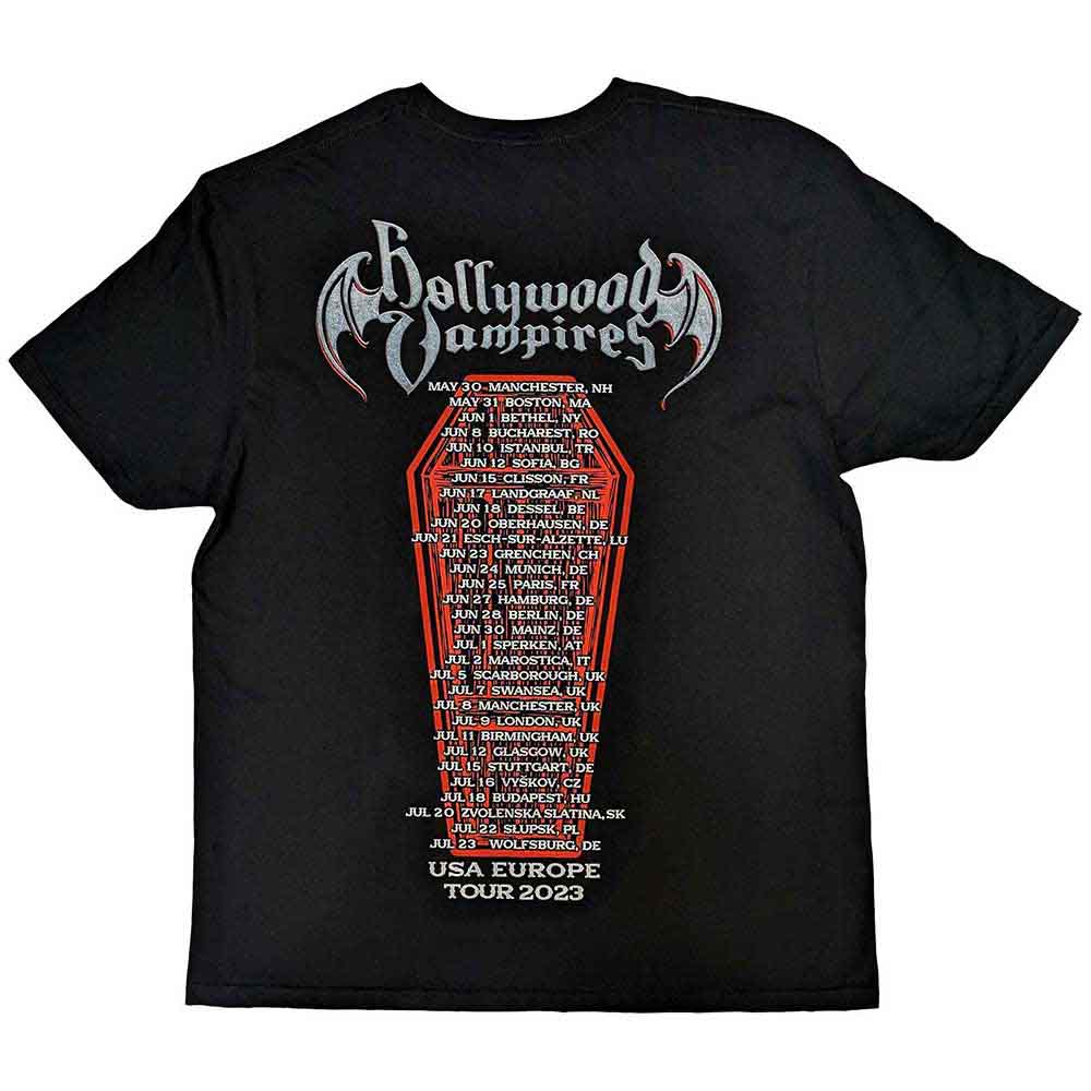 Hollywood Vampires Unisex T-Shirt: Caricatures (Black) (Back Print)