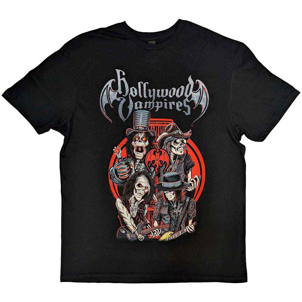 Hollywood Vampires Unisex T-Shirt: Caricatures (Black) (Back Print)