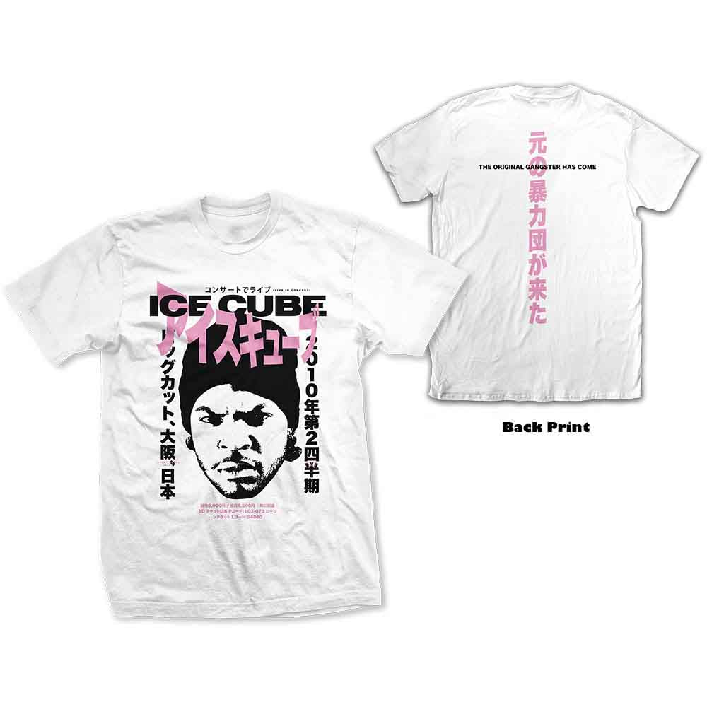 Ice Cube Unisex T-Shirt: Beanie Kanji (White) (Back Print)
