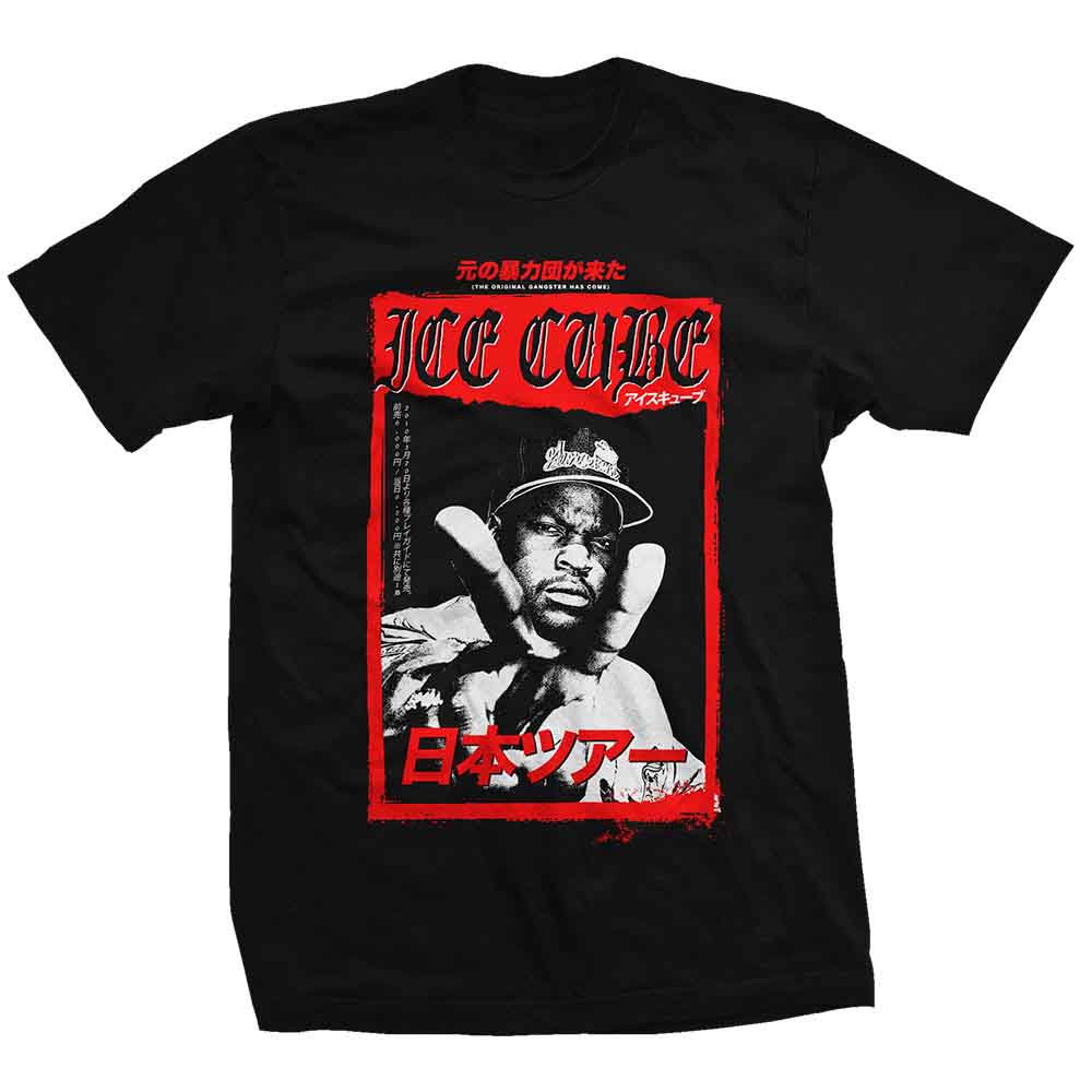 Ice Cube Unisex T-Shirt: Kanji Peace Sign (Black) (Back Print)