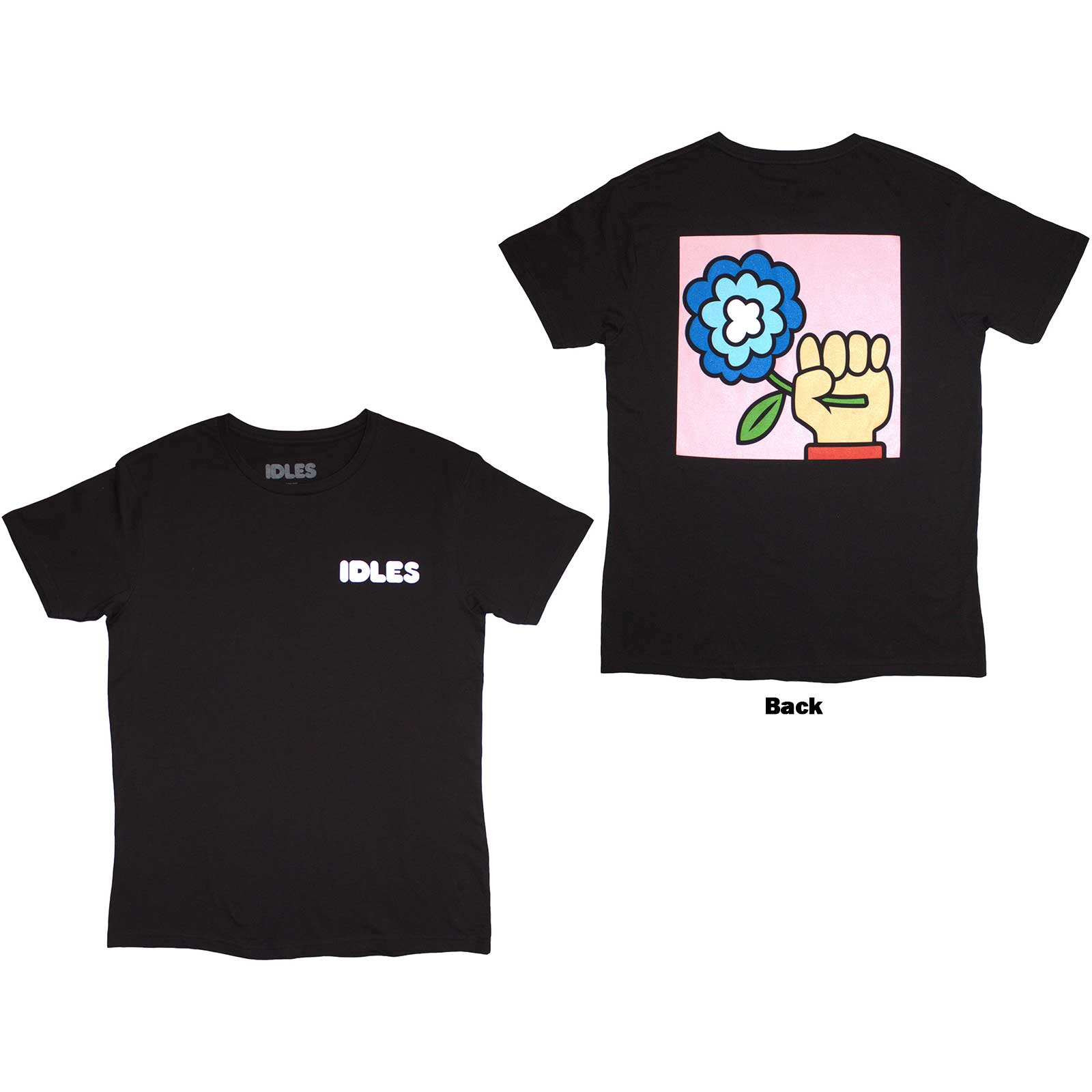 Idles Unisex T-Shirt: Cartoon Flower (Black) (Back Print)
