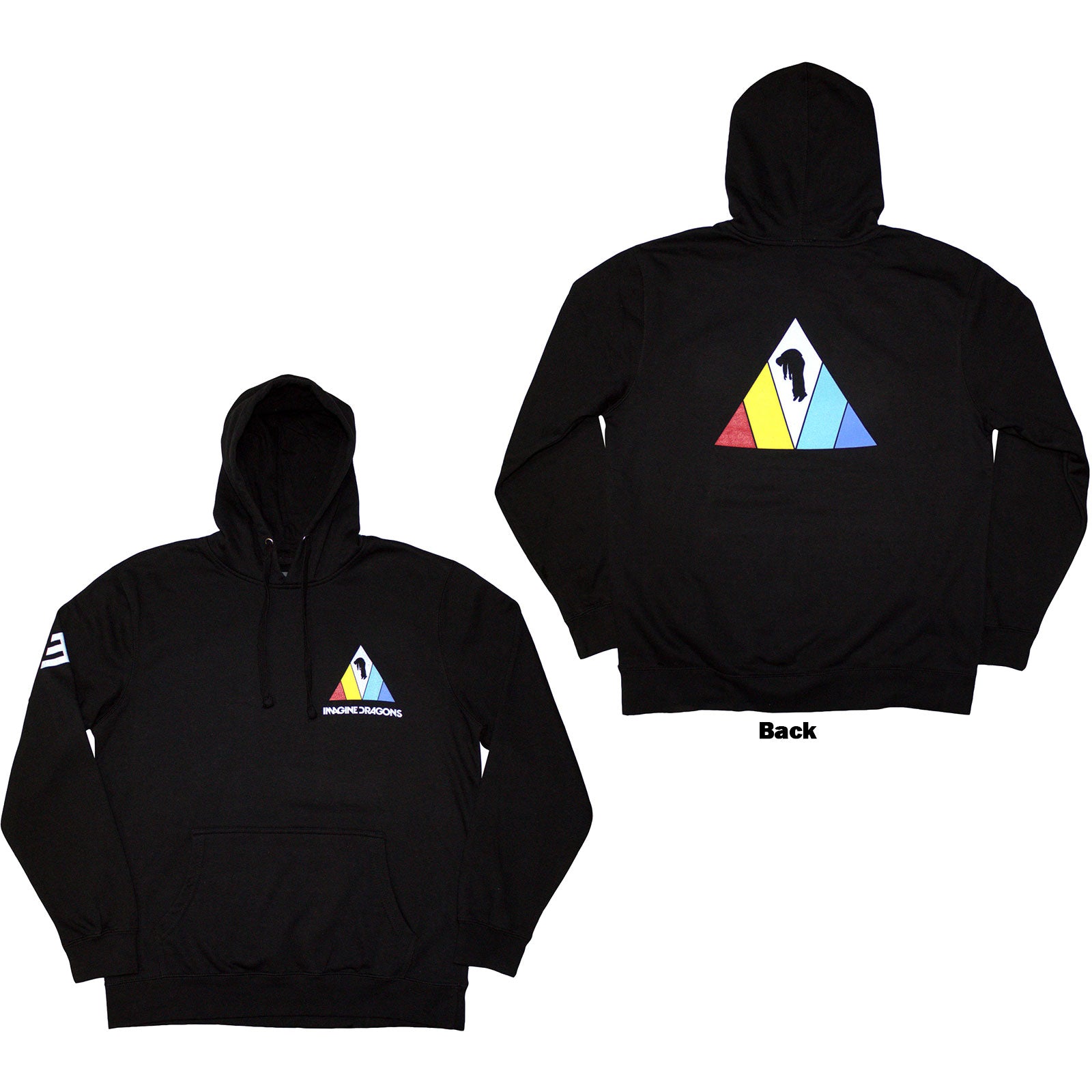 Imagine Dragons Unisex Pullover Hoodie: Triangle (Black) (Back & Sleeve Print)