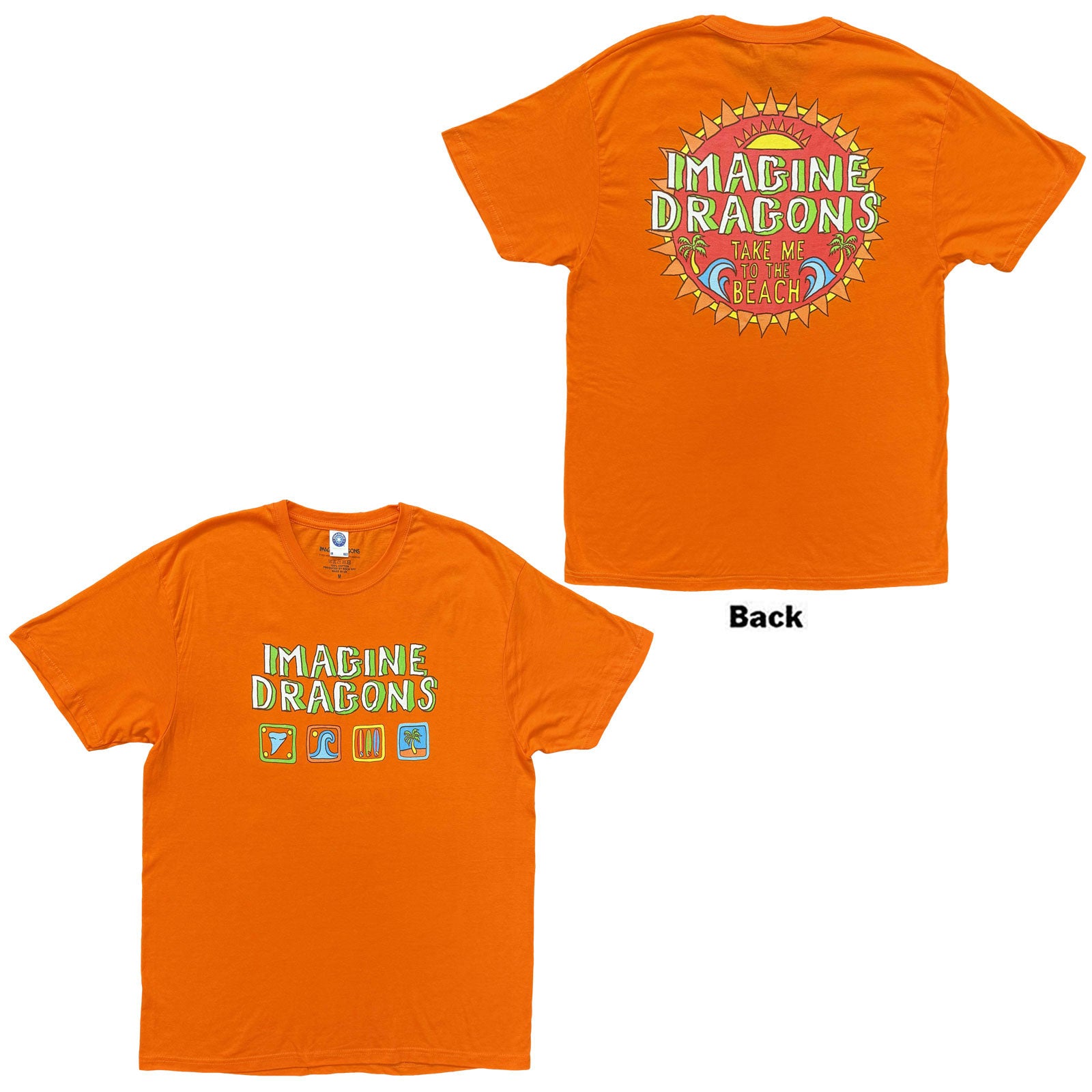 Imagine Dragons Unisex T-Shirt: Take Me To The Beach (Orange) (Back Print)